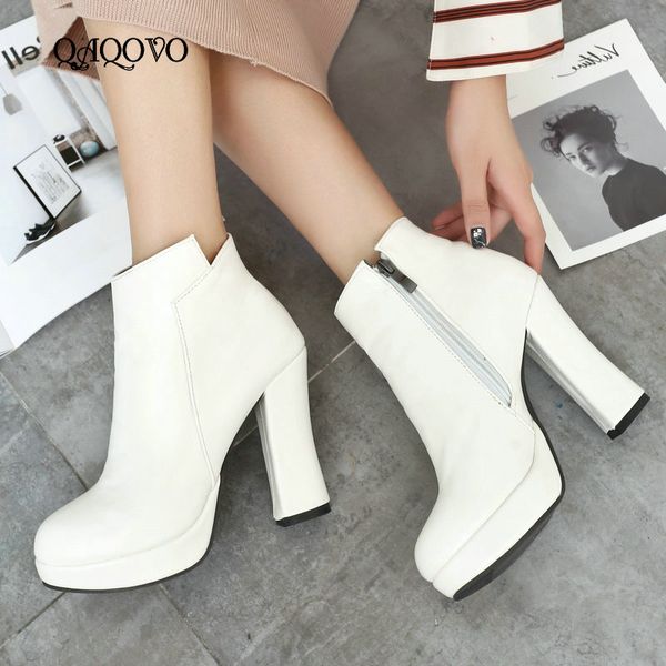 chunky high heel ankle boots women fashion platform zipper pu leather autumn wintre ladies shoes white black brown
chunky high heel ankle boots women fashion platform zipper pu leather autumn wintre ladies shoes white black brown