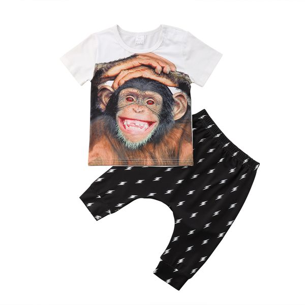baby clothing 2pcs toddler kids baby boys clothes pritn monkey t-shirt +floral pants outfits set 1-5t, White 
baby clothing 2pcs toddler kids baby boys clothes pritn monkey t-shirt +floral pants outfits set 1-5t, White