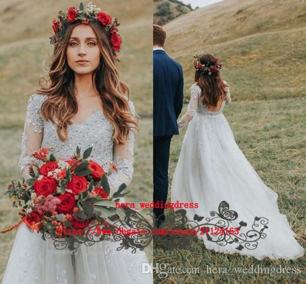 country style a line wedidng dresses v neck lace applique beaded bridal gowns long sleeve sweep train wedding dress vestidos de noiva, White
country style a line wedidng dresses v neck lace applique beaded bridal gowns long sleeve sweep train wedding dress vestidos de noiva, White