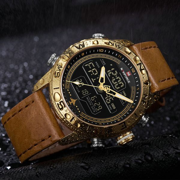 naviforce watch men dual time quartz waterproof sports watches brown leather strap wristwatch led digital analog clock, Slivery;brown
naviforce watch men dual time quartz waterproof sports watches brown leather strap wristwatch led digital analog clock, Slivery;brown