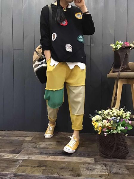 yellow white black feer female patch personality harlan baggy pants jeans bk4379, Blue
yellow white black feer female patch personality harlan baggy pants jeans bk4379, Blue