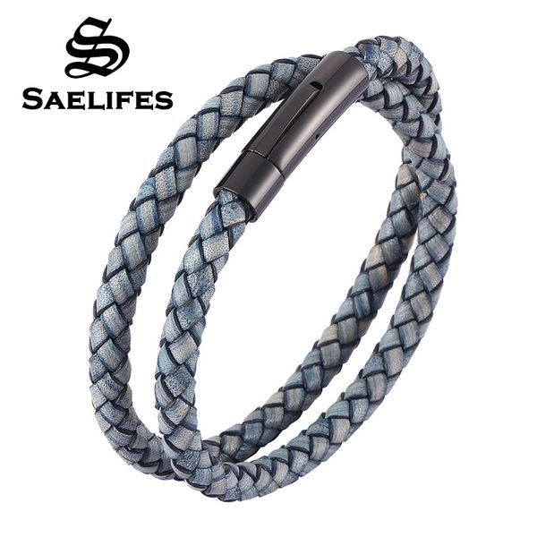 trendy double layer retro blue braided leather bracelet men women stainless steel snaps vintage jewelry gifts pb0490, Golden;silver
trendy double layer retro blue braided leather bracelet men women stainless steel snaps vintage jewelry gifts pb0490, Golden;silver