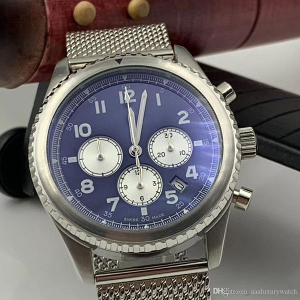 wholesale aviator 8 b01 quartz blue dial mens watch mesh bracelet watches contrasting subdivision scale wristwatches, Slivery;brown
wholesale aviator 8 b01 quartz blue dial mens watch mesh bracelet watches contrasting subdivision scale wristwatches, Slivery;brown