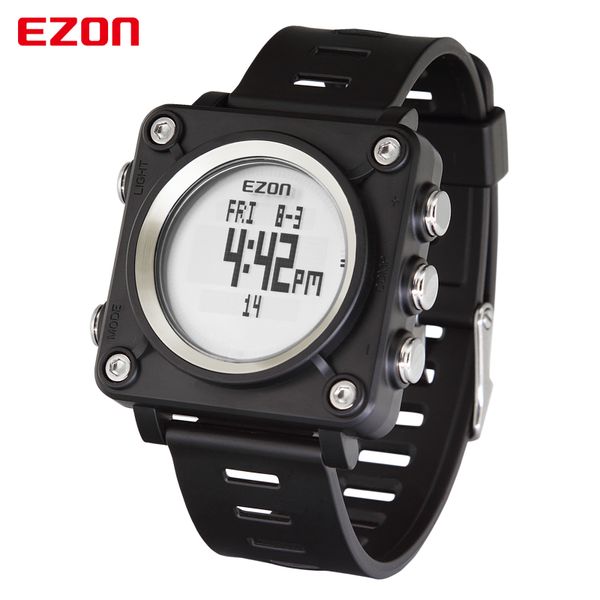 

ezon l012 men's fashion casual square digital watch outdoor sports waterproof multi-functional satch compass watches, Slivery;brown