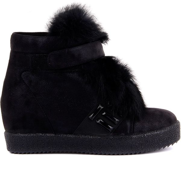 guja-black furry velcro women 's boots