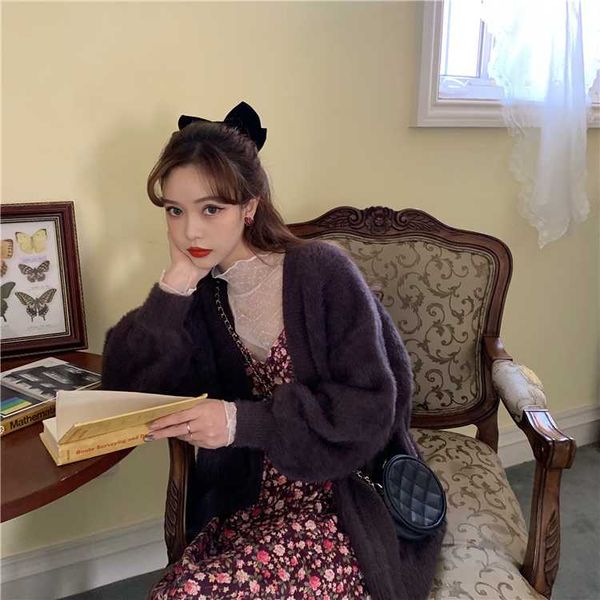 deivor mink v-neck is thin and long sleeve temperament cardigan sweater coat, White 
deivor mink v-neck is thin and long sleeve temperament cardigan sweater coat, White