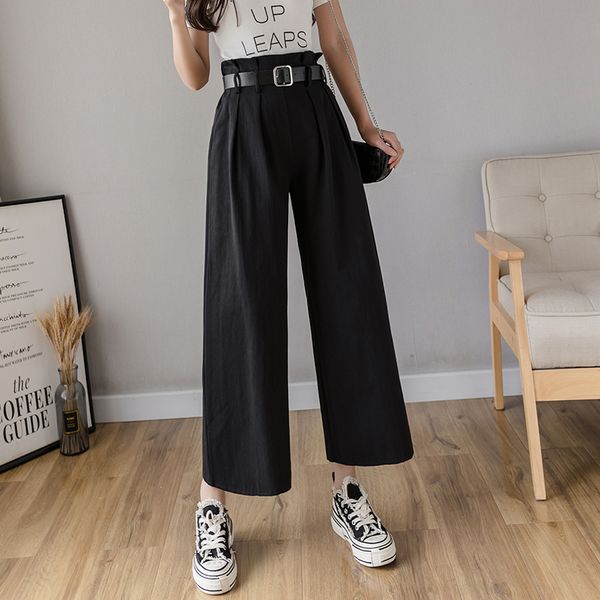 casual korean high waist wide leg pants pockets belt summer elastic waist straight pants solid loose women female overalls, Black;white
casual korean high waist wide leg pants pockets belt summer elastic waist straight pants solid loose women female overalls, Black;white