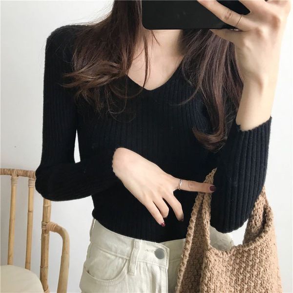womens casual pullover long sleeve slim fit solid color stretch v-neck winter autumn sweater warm work, White;black
womens casual pullover long sleeve slim fit solid color stretch v-neck winter autumn sweater warm work, White;black