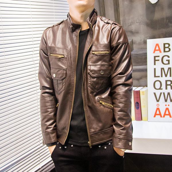 england style men faux leather jacket stand mens pu leather jackets patchwork motorcycle coat, Black
england style men faux leather jacket stand mens pu leather jackets patchwork motorcycle coat, Black