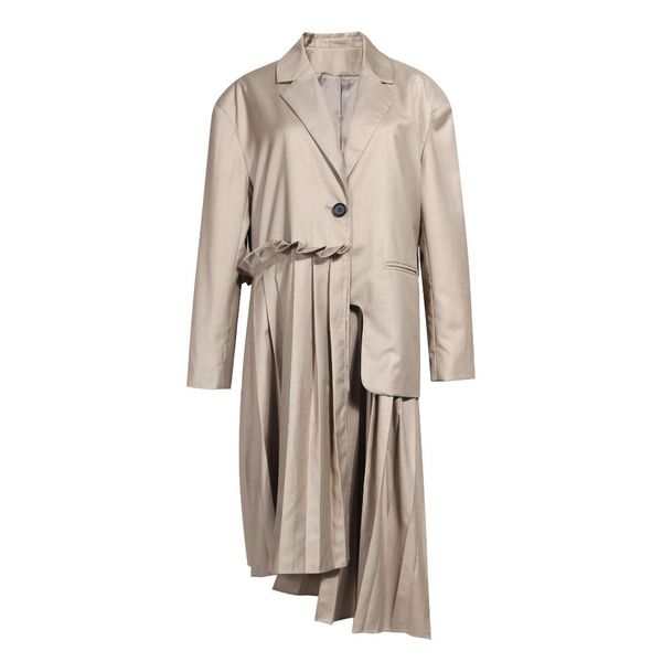 women trench coat pleated suit collar long sleeve asymmetric midi designer autumn office ladies korean khaki black women trench, Tan;black
women trench coat pleated suit collar long sleeve asymmetric midi designer autumn office ladies korean khaki black women trench, Tan;black