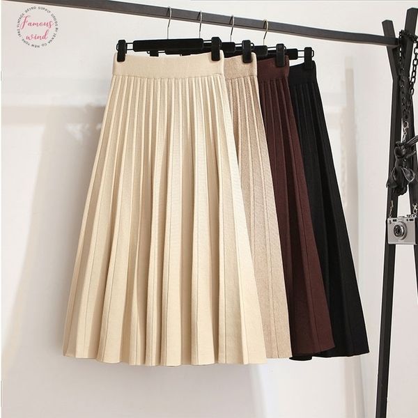 winter autumn 2019 skirts womens solid color knitting wool pleated long skirt high waist elastic large hem saia midi skirts, Black 
winter autumn 2019 skirts womens solid color knitting wool pleated long skirt high waist elastic large hem saia midi skirts, Black