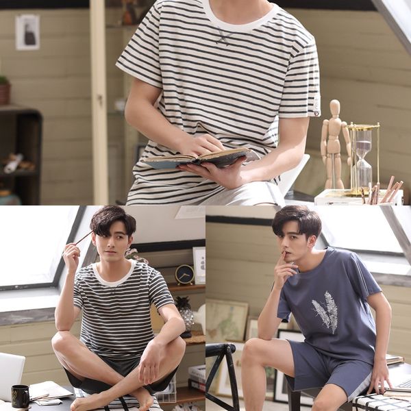 pajamas men's summer cotton short sleeves simple stripes thin set home clothes set size cotton men's pajamas home clothes suit, Blue;red
pajamas men's summer cotton short sleeves simple stripes thin set home clothes set size cotton men's pajamas home clothes suit, Blue;red