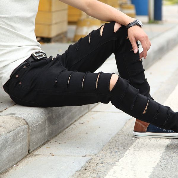 men's street wear destroyed knee hole long pencil pants male black ripped jeans for men 2018 hip hop torn skinny jeans mens, Blue
men's street wear destroyed knee hole long pencil pants male black ripped jeans for men 2018 hip hop torn skinny jeans mens, Blue