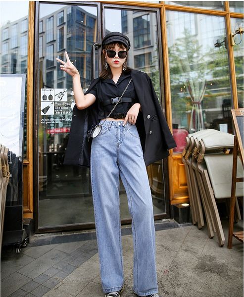 wide leg jeans, women's loose high waist, sagging feeling, thin summer style, elegant, same straight tube dad pants, Blue
wide leg jeans, women's loose high waist, sagging feeling, thin summer style, elegant, same straight tube dad pants, Blue