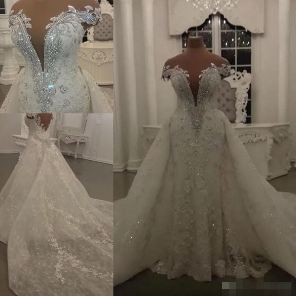 luxury crystal wedding dresses a line 2019 beaded plunging v neck with overskirt lace applique chapel train wedding bridal gown custom, White
luxury crystal wedding dresses a line 2019 beaded plunging v neck with overskirt lace applique chapel train wedding bridal gown custom, White