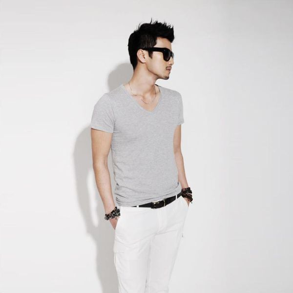 2018 fashion summer slim fit regular lengt cotton blended short sleeves v-neck casual t-shirt 30 apr 4, White
2018 fashion summer slim fit regular lengt cotton blended short sleeves v-neck casual t-shirt 30 apr 4, White