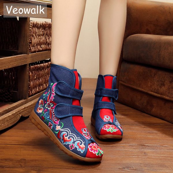 veowalk cotton embroidered women's casual canvas short ankle flat boots vintage ladies winter shoes duble buckle zapato mujer, Black
veowalk cotton embroidered women's casual canvas short ankle flat boots vintage ladies winter shoes duble buckle zapato mujer, Black