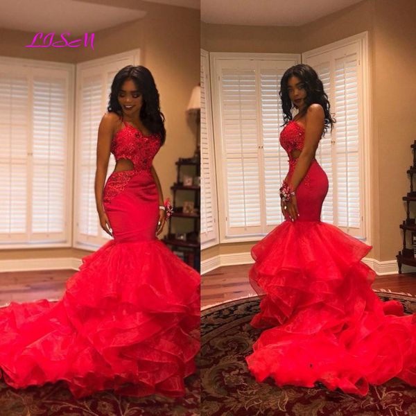 african red prom dresses mermaid appliques beaded tiered evening dress sleeveless black girls party cocktail gowns, White;black
african red prom dresses mermaid appliques beaded tiered evening dress sleeveless black girls party cocktail gowns, White;black