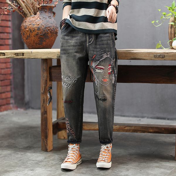 women spring and autumn fashion brand vintage girl letter embroidery straight denim jeans female casual loose pants trousers, Blue
women spring and autumn fashion brand vintage girl letter embroidery straight denim jeans female casual loose pants trousers, Blue