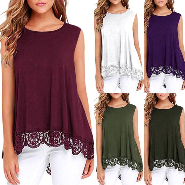 2019 women's t-shirt fashion solid color o-neck sleeveless shoulder curved hem lace plus size loose casual t-shirt female, White
2019 women's t-shirt fashion solid color o-neck sleeveless shoulder curved hem lace plus size loose casual t-shirt female, White