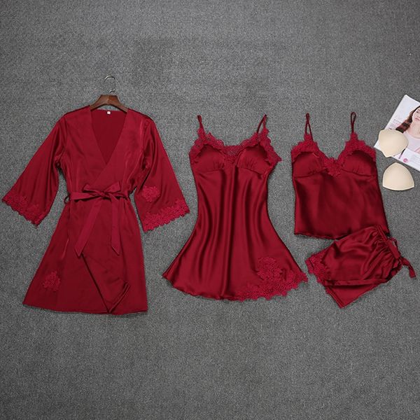 satin sleepwear female with chest pads women pajamas lace slik sleep lounge 4 pieces sets elegant ladies indoor clothing, Black;red
satin sleepwear female with chest pads women pajamas lace slik sleep lounge 4 pieces sets elegant ladies indoor clothing, Black;red
