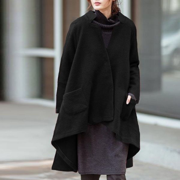 easehut 2019 autumn winter women asymmetric coat plus size notched collar pockets long sleeve jackets fashion casual poncho, Black
easehut 2019 autumn winter women asymmetric coat plus size notched collar pockets long sleeve jackets fashion casual poncho, Black