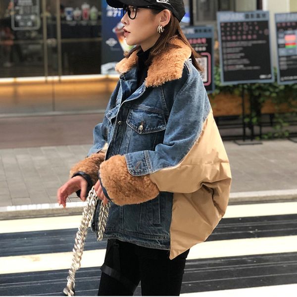 flocking denim patchwork parka woman 2020 winter thick lamb parka single breasted loose denim streetwear qyf1311, Black
flocking denim patchwork parka woman 2020 winter thick lamb parka single breasted loose denim streetwear qyf1311, Black