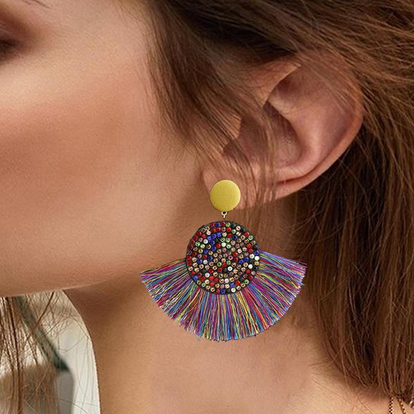 bohemian luxury fan-shaped earrings tassel crystal big earrings black white red silk fabric pendant dangler handmade jewelry, Silver
bohemian luxury fan-shaped earrings tassel crystal big earrings black white red silk fabric pendant dangler handmade jewelry, Silver