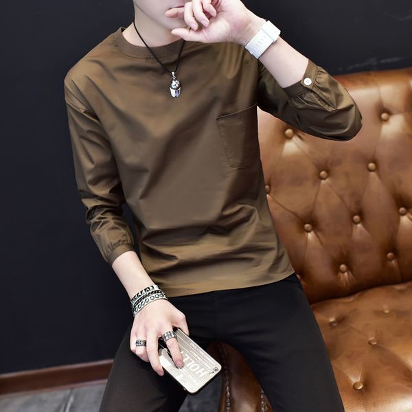 men's t-shirts long-sleeved t-shirt early spring thin clothes korean version fashion solid color cool small shirt autumn, White;black 
men's t-shirts long-sleeved t-shirt early spring thin clothes korean version fashion solid color cool small shirt autumn, White;black