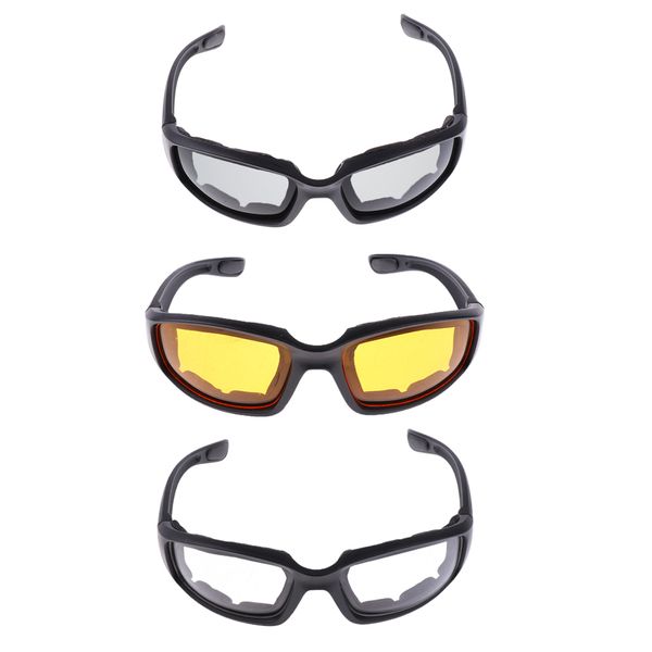 3x Motorcycle Dustproof Riding Glasses Smoke Clear Yellow Padded Comfortable