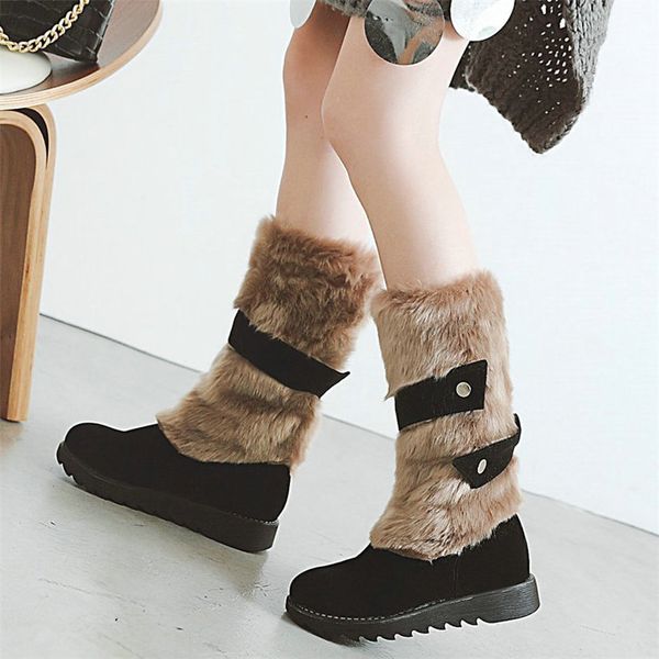 chic snow boots women faux suede wedges riding boots low heel winter warm fur platform pumps hi-round toe sneakers, Black
chic snow boots women faux suede wedges riding boots low heel winter warm fur platform pumps hi-round toe sneakers, Black
