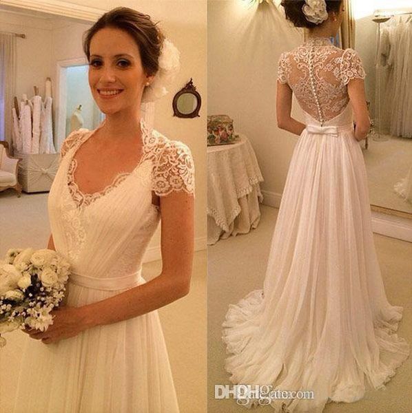 illusion back with buttons sheer neck lace appliques wedding dresses cap sleeves country bridal gowns sweep train wedding gowns plus size, White
illusion back with buttons sheer neck lace appliques wedding dresses cap sleeves country bridal gowns sweep train wedding gowns plus size, White