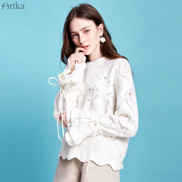 artka 2019 autumn new women sweater fashion hollow mohair knitted sweaters o-neck pullover flare sleeve wool sweater yb11798d, White;black
artka 2019 autumn new women sweater fashion hollow mohair knitted sweaters o-neck pullover flare sleeve wool sweater yb11798d, White;black