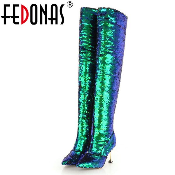 fedonas women over the knee high boots pointed toe knight boots glitters wedding party shoes woman slim long, Black
fedonas women over the knee high boots pointed toe knight boots glitters wedding party shoes woman slim long, Black