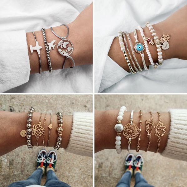 fashion geometry hollow map airplane palm love lotus pendant bracelet bracelet set, Black
fashion geometry hollow map airplane palm love lotus pendant bracelet bracelet set, Black