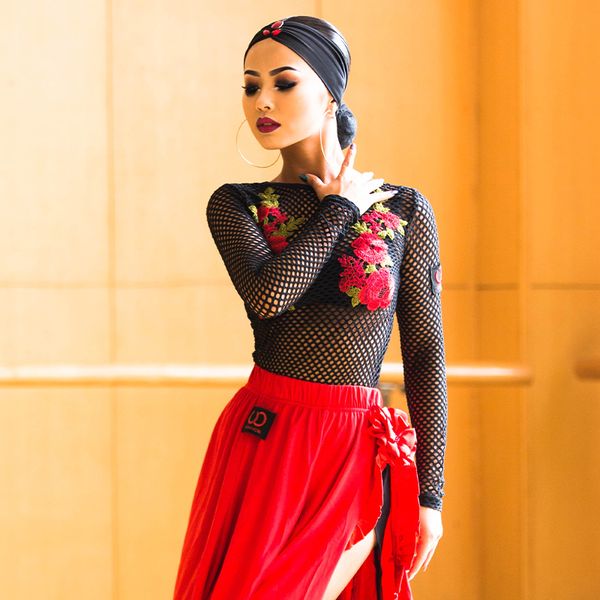 latin dance shirts black mesh embroidery long sleeve women professional tango samba salsa dancing clothes dancewear dnv10087, Black;red
latin dance shirts black mesh embroidery long sleeve women professional tango samba salsa dancing clothes dancewear dnv10087, Black;red