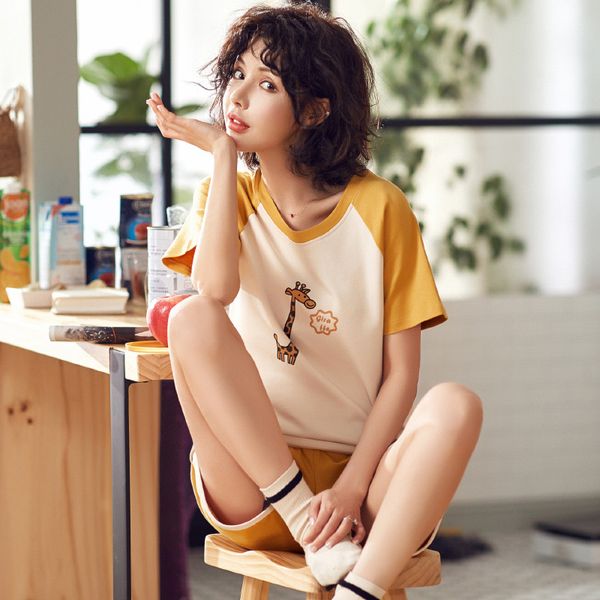 2019 pajama female spring summer short sleeve pure cotton full cotton casual fashion new style can wear home slim suit for home, Blue;gray
2019 pajama female spring summer short sleeve pure cotton full cotton casual fashion new style can wear home slim suit for home, Blue;gray