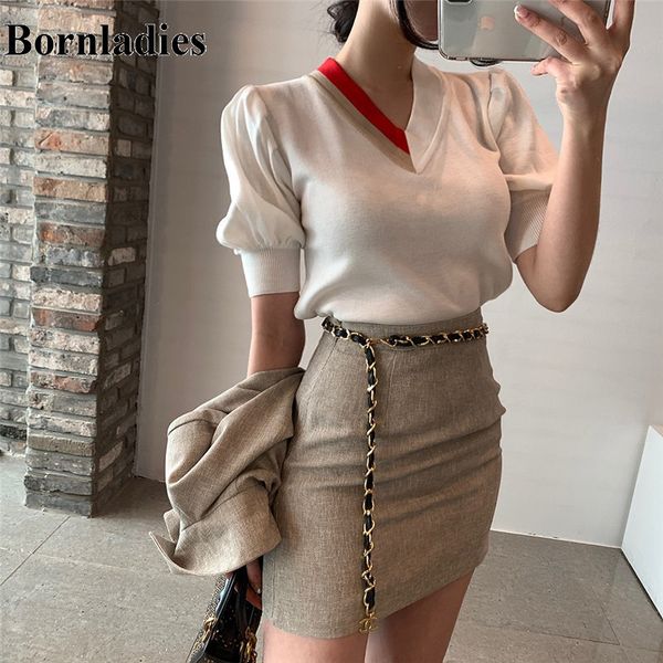 bornladies retro hong kong style puff sleeve ice silk slim color-hit knitting new fashion versatile v-neck thin sweaters, White;black
bornladies retro hong kong style puff sleeve ice silk slim color-hit knitting new fashion versatile v-neck thin sweaters, White;black