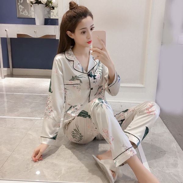 spring summer women sleepwear set long sleeve long pants satin pajamas sets character loose female print pajamas sets, Blue;gray
spring summer women sleepwear set long sleeve long pants satin pajamas sets character loose female print pajamas sets, Blue;gray