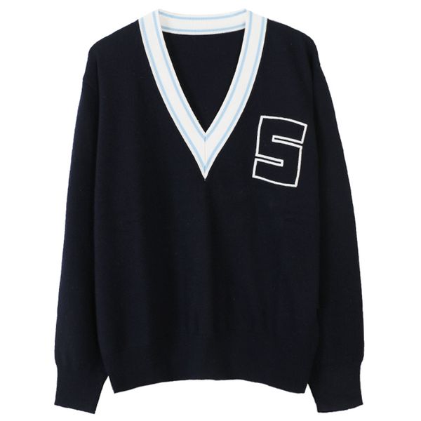 women's v-neck sweater 2020 spring new women's pullover contrast stripe stitching digital long sleeve loose thin knit size s-l, White;black
women's v-neck sweater 2020 spring new women's pullover contrast stripe stitching digital long sleeve loose thin knit size s-l, White;black