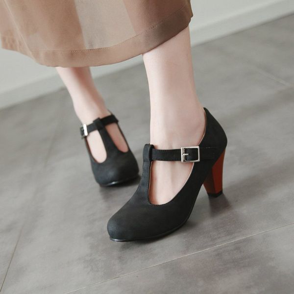 women fashion flock shoes woman high heel pumps cone heel strap buckle ankle boots round toe casual shoes zapatos de mujer, Black
women fashion flock shoes woman high heel pumps cone heel strap buckle ankle boots round toe casual shoes zapatos de mujer, Black