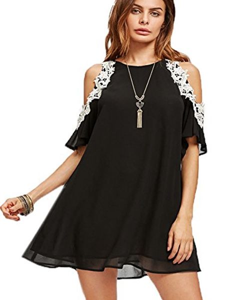 aox womens summer casual cold shoulder lace chiffon dress loose patchwork office lady work blouse, Black;gray
aox womens summer casual cold shoulder lace chiffon dress loose patchwork office lady work blouse, Black;gray