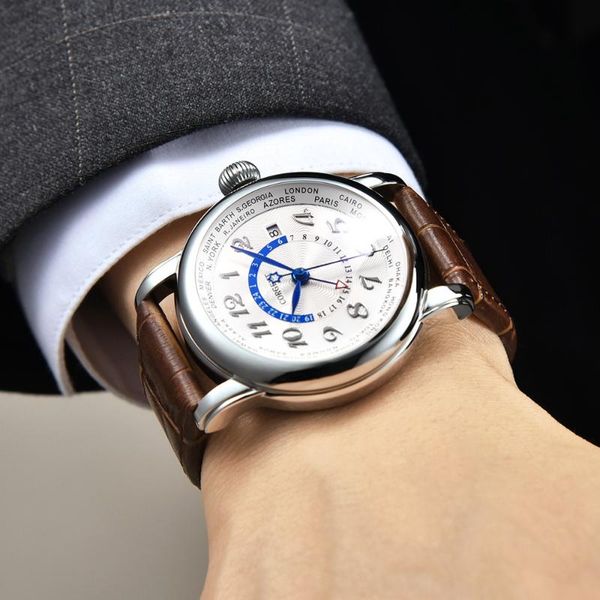 corgeut 43mm mechanical watch men white dial calender date gmt automatic waterproof men's watch leather strap, Slivery;brown
corgeut 43mm mechanical watch men white dial calender date gmt automatic waterproof men's watch leather strap, Slivery;brown