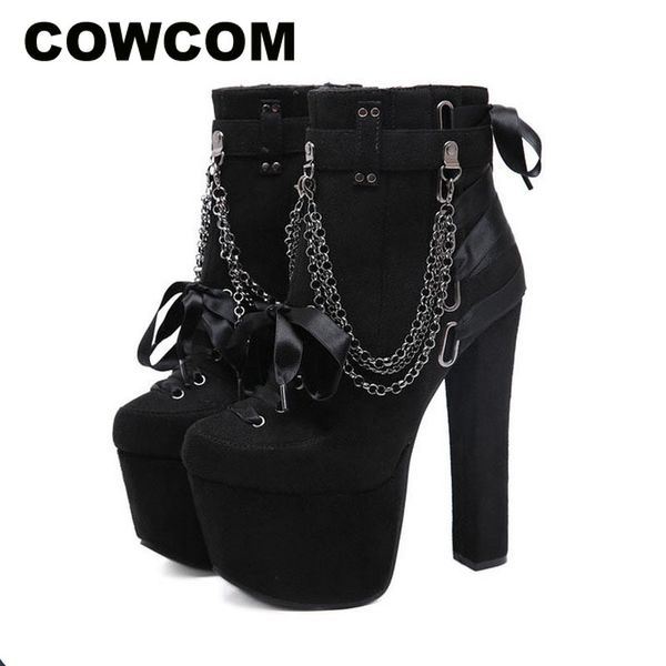cowcom 2020 new bow chain decoration domineering stage performance high heel boots winter boots women 16cm heels, Black
cowcom 2020 new bow chain decoration domineering stage performance high heel boots winter boots women 16cm heels, Black