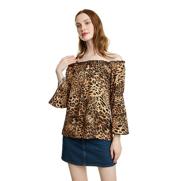 2019 new spring and summer trumpet sleeves loose strapless word collar leopard shirt jacket ladies top, White
2019 new spring and summer trumpet sleeves loose strapless word collar leopard shirt jacket ladies top, White