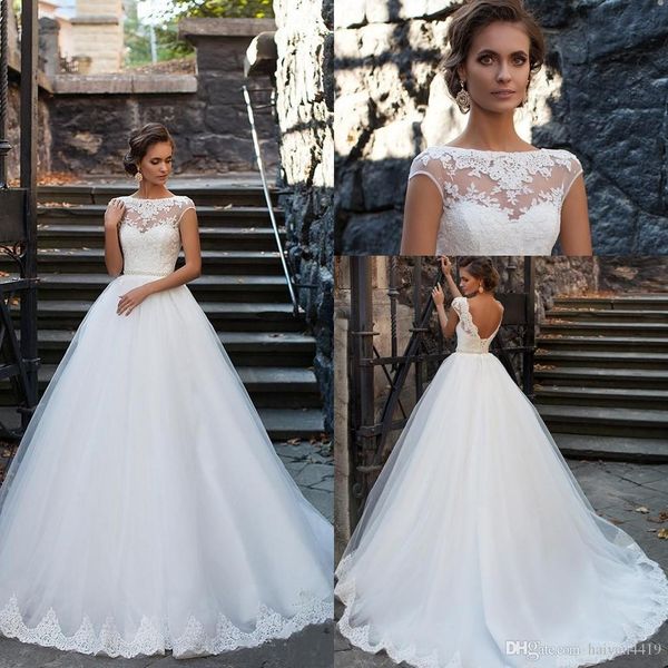 sheer neck wedding dresses cap sleeves lace appliqued bridal dresses wedding gowns brides, White
sheer neck wedding dresses cap sleeves lace appliqued bridal dresses wedding gowns brides, White