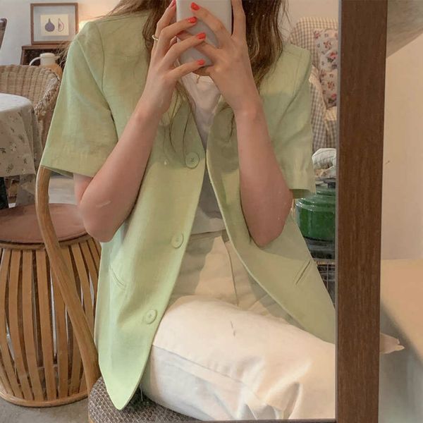 2020 women summer green cotton and linen v neck thin blazer coat half sleeve single breasted jacket loose outwear, White;black
2020 women summer green cotton and linen v neck thin blazer coat half sleeve single breasted jacket loose outwear, White;black