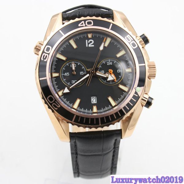 new men rose gold 300m master co-axial quartz chronograph watches black dial mens sea planet ocean sports black leather strap wristwatches, Slivery;brown
new men rose gold 300m master co-axial quartz chronograph watches black dial mens sea planet ocean sports black leather strap wristwatches, Slivery;brown