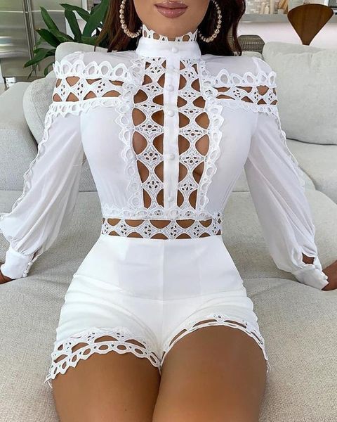 lattice design hollow out romper, Black;white 
lattice design hollow out romper, Black;white