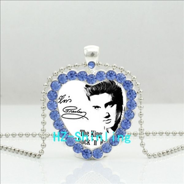 hzshinling new elvis presley crystal necklace elvis presley crystal heart pendant artist jewelry murano glass heart necklace hz6, Silver